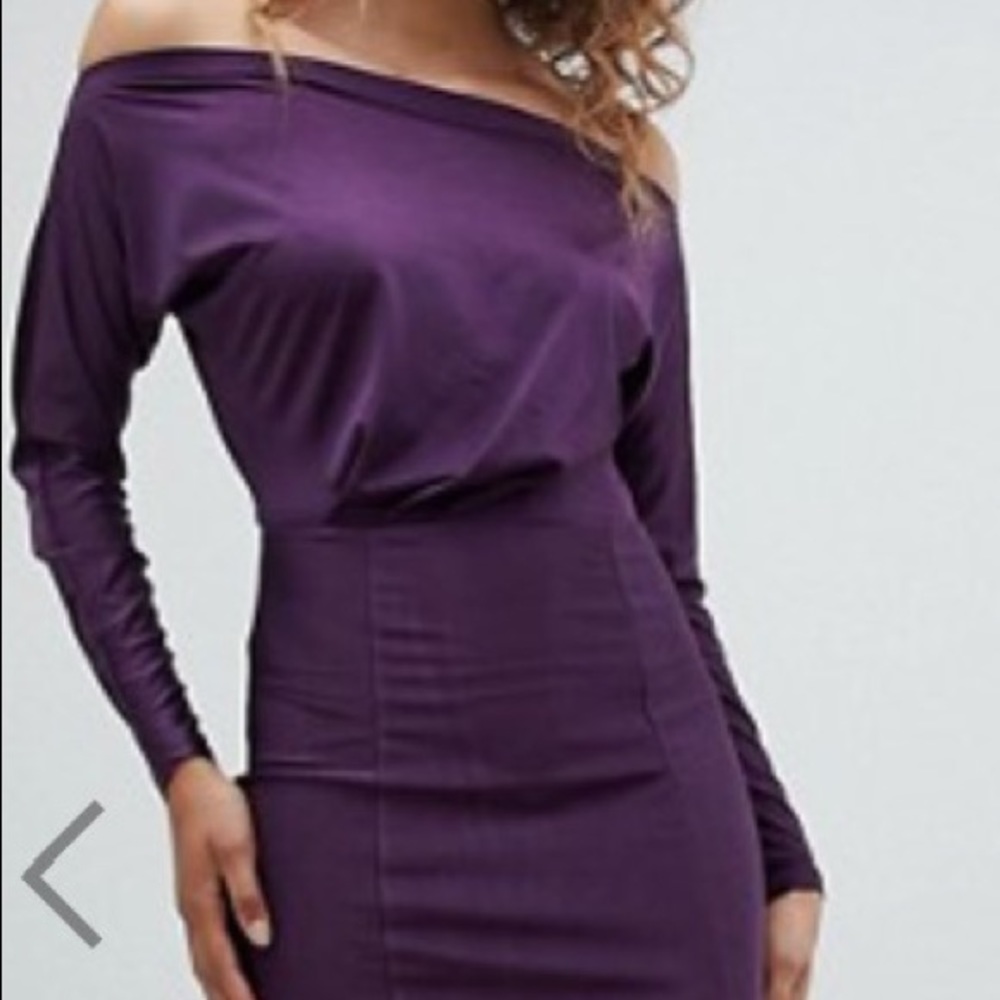 Off the shoulder purple maxi dress with side split